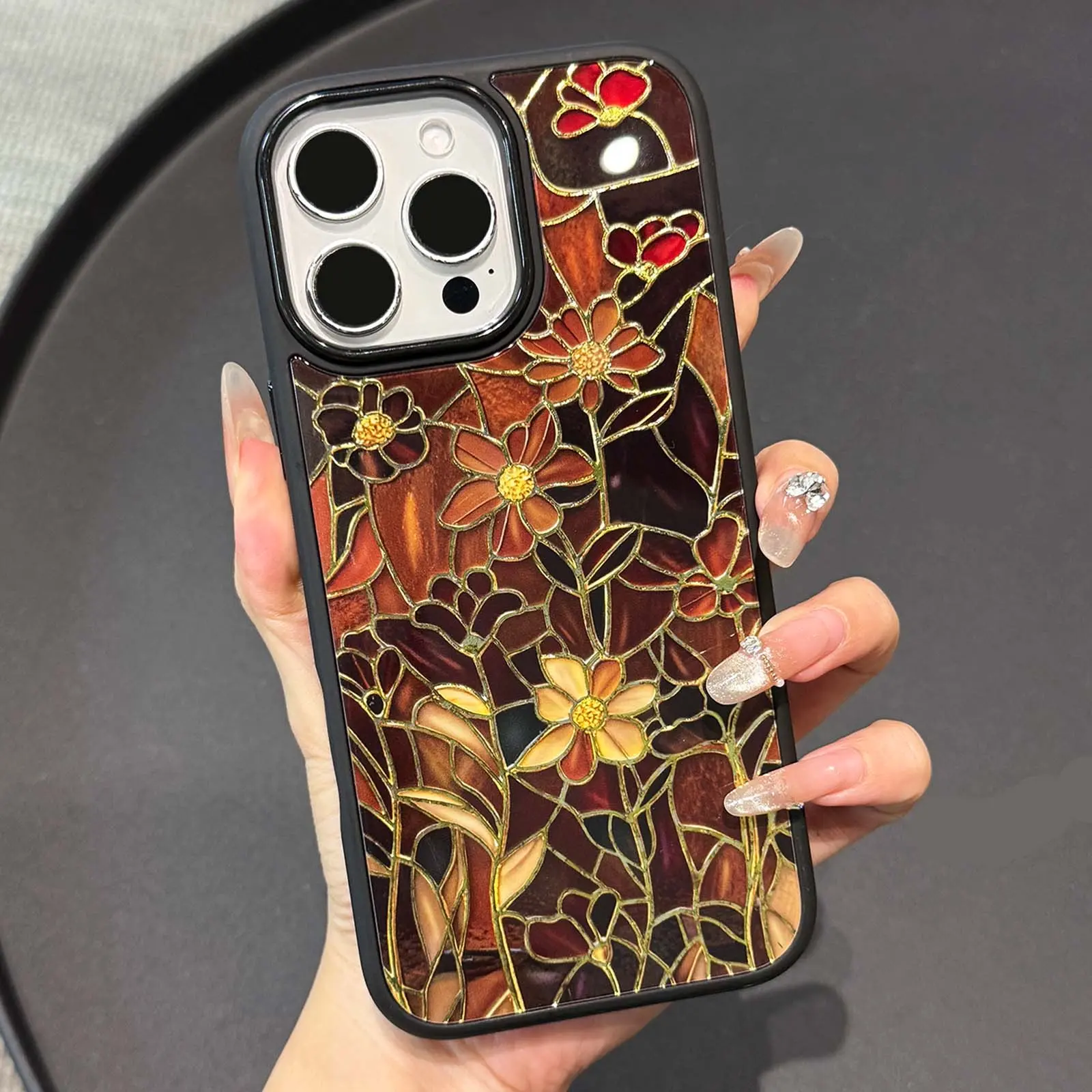 Stained Glass-Inspired Magnetic Cellphone Case for iPhone 16/16 Plus/15/14/13/12 Series Devices, Thin Sleek Lightweight Aesthetic Cover with 2mm Raised Beveled Edges, Wireless-Friendly Protection Accessory