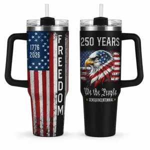 America 250th Anniversary Tumbler 30oz 40oz With Handle, 1776 2026 Patriotic Eagle We The People Freedom Cup, USA Semiquincentennial Travel Drinkware, Not Including The Straw Water Bottles Bottle