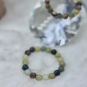 Jade Bracelets Round Beads In Earth Color For Fathers' Day Gift