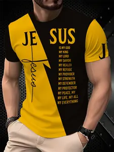 Men's Printed T-Shirt - Black/Gradient Multi-color Trendy Top, Round-neck Short-Sleeved T-shirt, suitable for daily wear, casual gatherings, fashionable gradient style, machine washable, Jersey Shirt