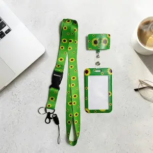 1Set Sunflower ID Badge Holder Set with Lanyard & Retractable Reel | 3 PCS Floral Neck Strap for Keys & Work ID | Aesthetic Teacher & Nurse Essentials | Cute Office Supplies for Women | Classroom Supplies