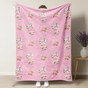 Dr Pepper with Cherry  Coquette Bow  Flannel Blanket, Have nice colors Soft and Warm MachineWashable Blanket Multipurpose Wall-Hanging Decorative Item For Bed Cover Wall Decoration Indoor Bedding