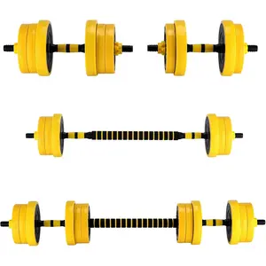 2-In-1 Adjustable Weight Set 44 Lb, Adjustable Weights Used As Dumbbell and Barbell Set with Foam Handles, Yellow