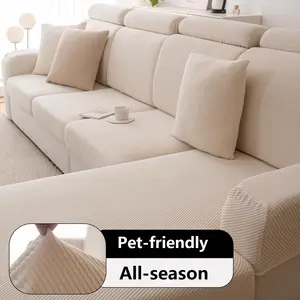 Luxury Plain Texture Sofa Cover, Anti-Slip Pet Friendly, Cat Scratch Protection, Reusable Elastic Furniture Protector, Washable Sofa Slipcover, Waterproof Sofa Cover