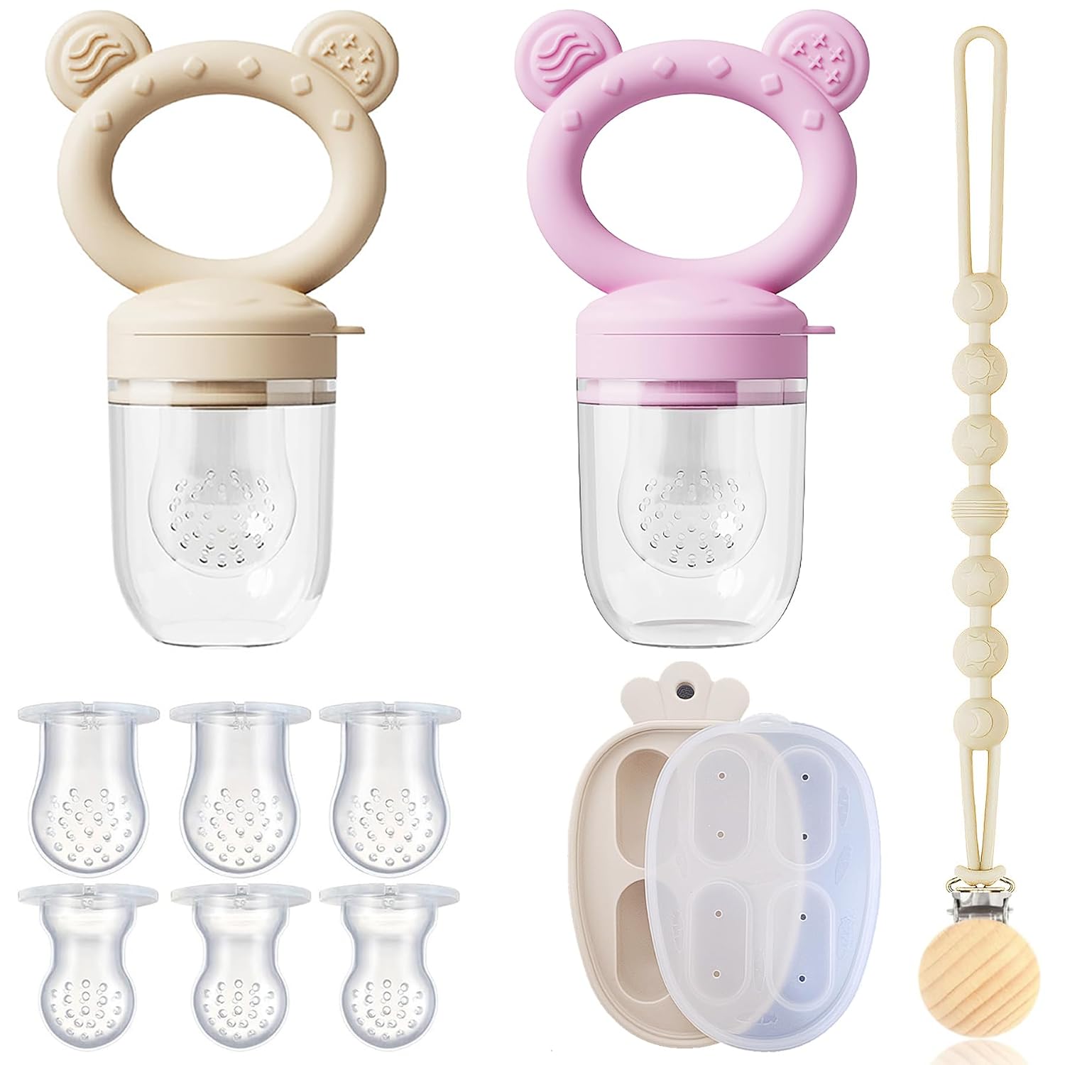 4 Pack Baby Fruit Feeder & Breastmilk Popsicle Molds – Silicone Teething Feeder Pacifier with Lids & Clips, Anti-Drop Fresh Food Feeder for Babies, Easy-Clean Teether for Infants