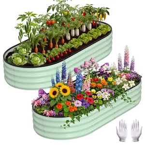 4×2×1FT Oval Raised Garden Beds 2 Pack, Heavy Duty Galvanized Metal Planter Boxes for Outdoor Gardening