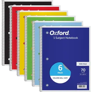 Spiral Notebooks, 6 Pack, 1 Subject, Wide Ruled Notebooks for School, 8 x 10.5 Inches, 70 Sheets, Assorted Colors, Back to School Supplies (65010)