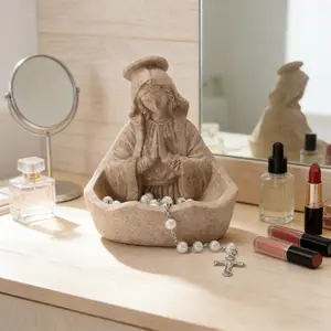 Handcrafted Sandstone Virgin Mary Figurine, Religious Themed Home Office Desktop Decor, Ornament for Spiritual Decoration, Stylish Religious Decor