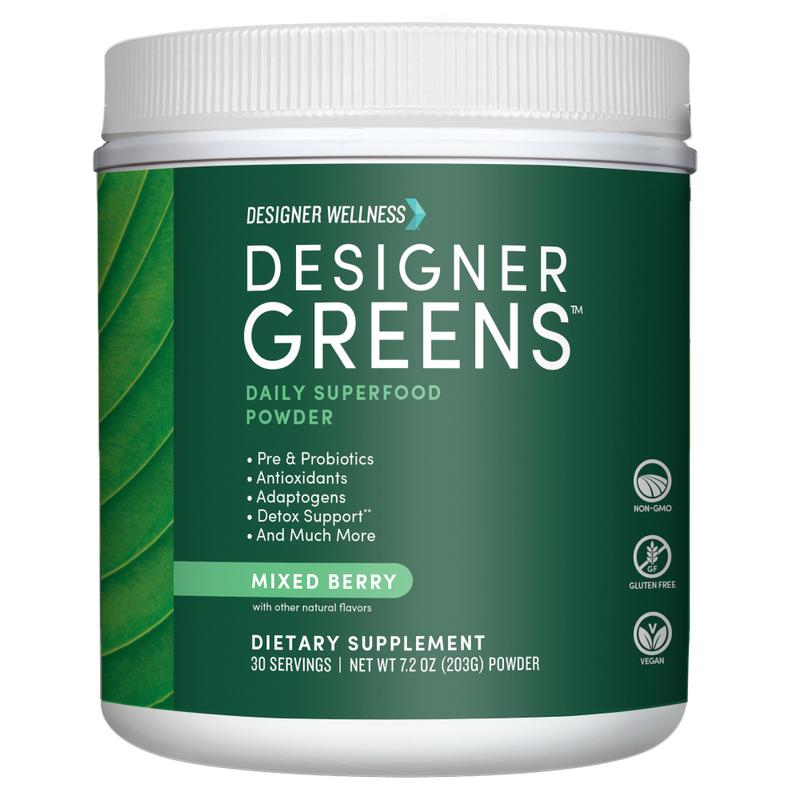 Designer Wellness, Designer Greens Superfood Powder with Prebiotics, Probiotics, Antioxidants, and Detox Support, 30 Servings