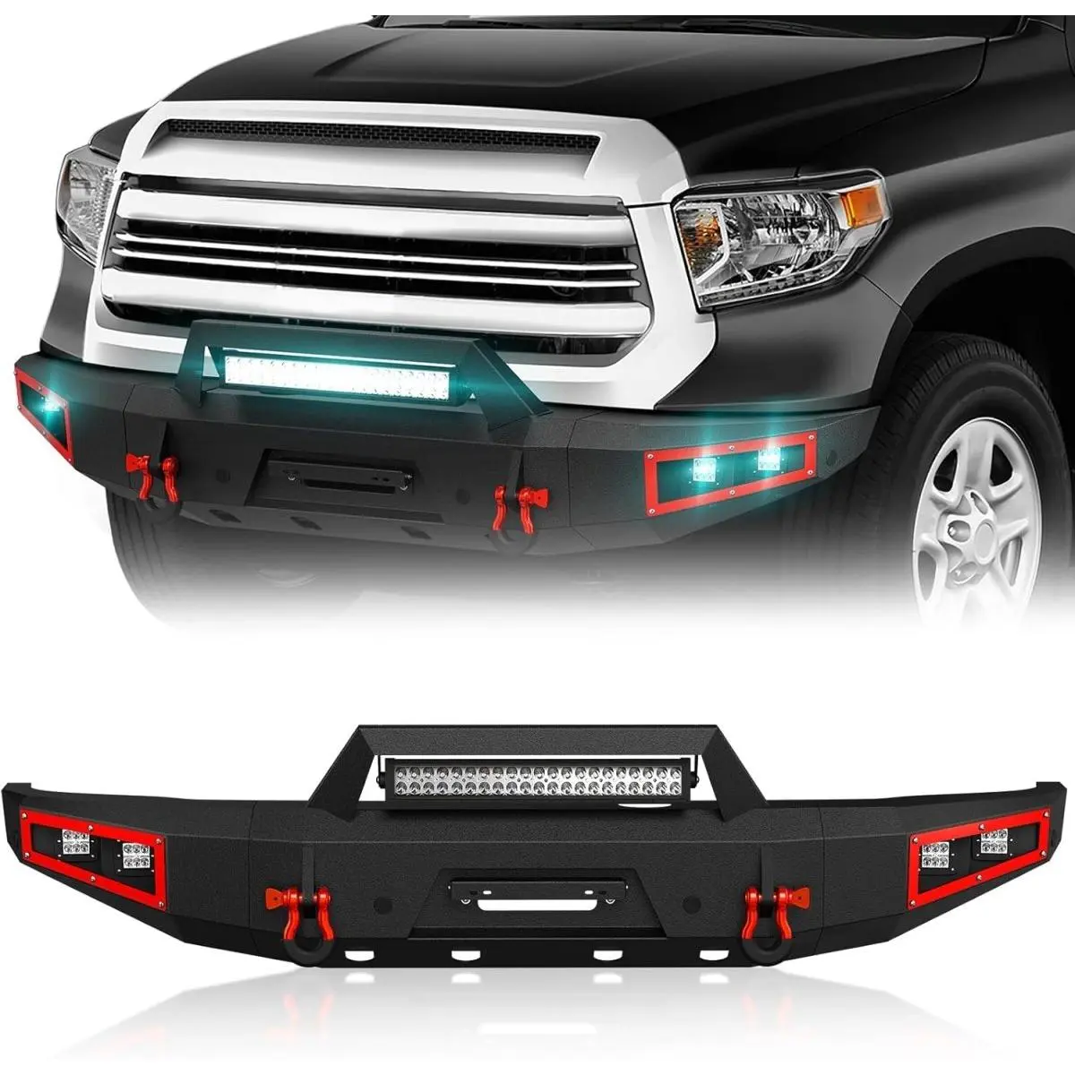 YZONA Front Bumper for 2014-2021 Toyota Tundra - Automotive Vehicle Accessories, Car Exterior Part with 12,000 lbs Winch Plate, 120W LED Spotlight, License Plate Bracket, Complete Components