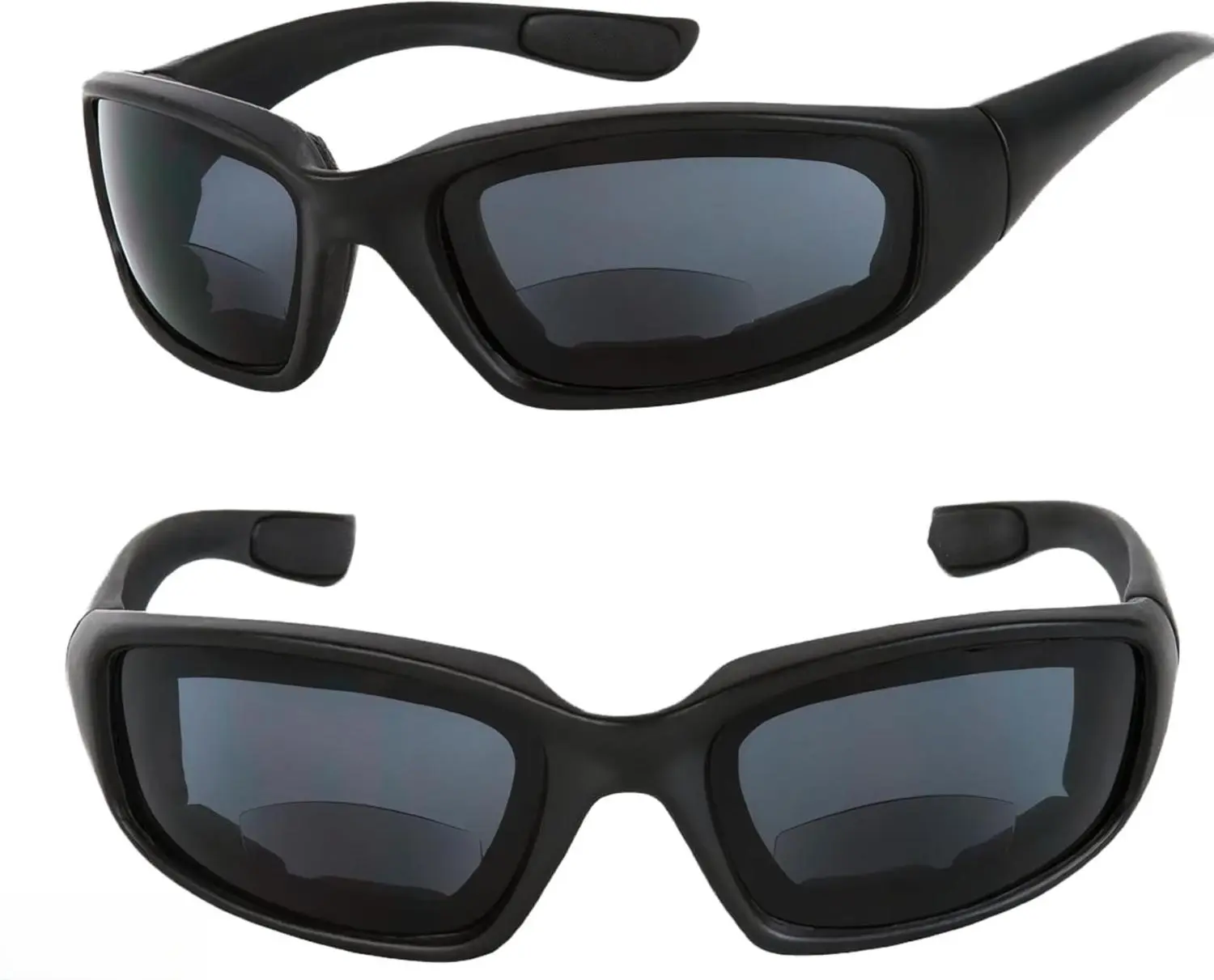 Motorcycle Bifocal Reading Sunglasses (2 Pair Included) - EVA Safety Goggles with Foam Padding for Men and Women
