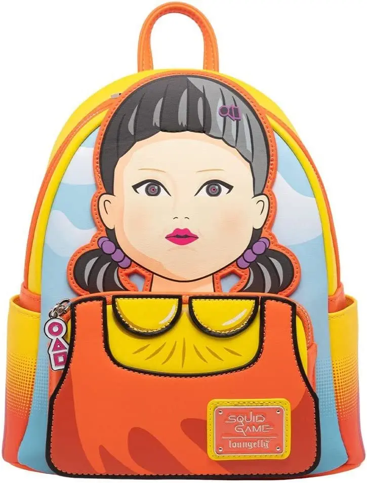 Loungefly Netflix Squid Game Young Hee Light-Up Singing Cosplay Faux Leather Mini Backpack, Casual Cute Character Doll Backpack for Adults, Role Play Accessory with Light-Up Eyes