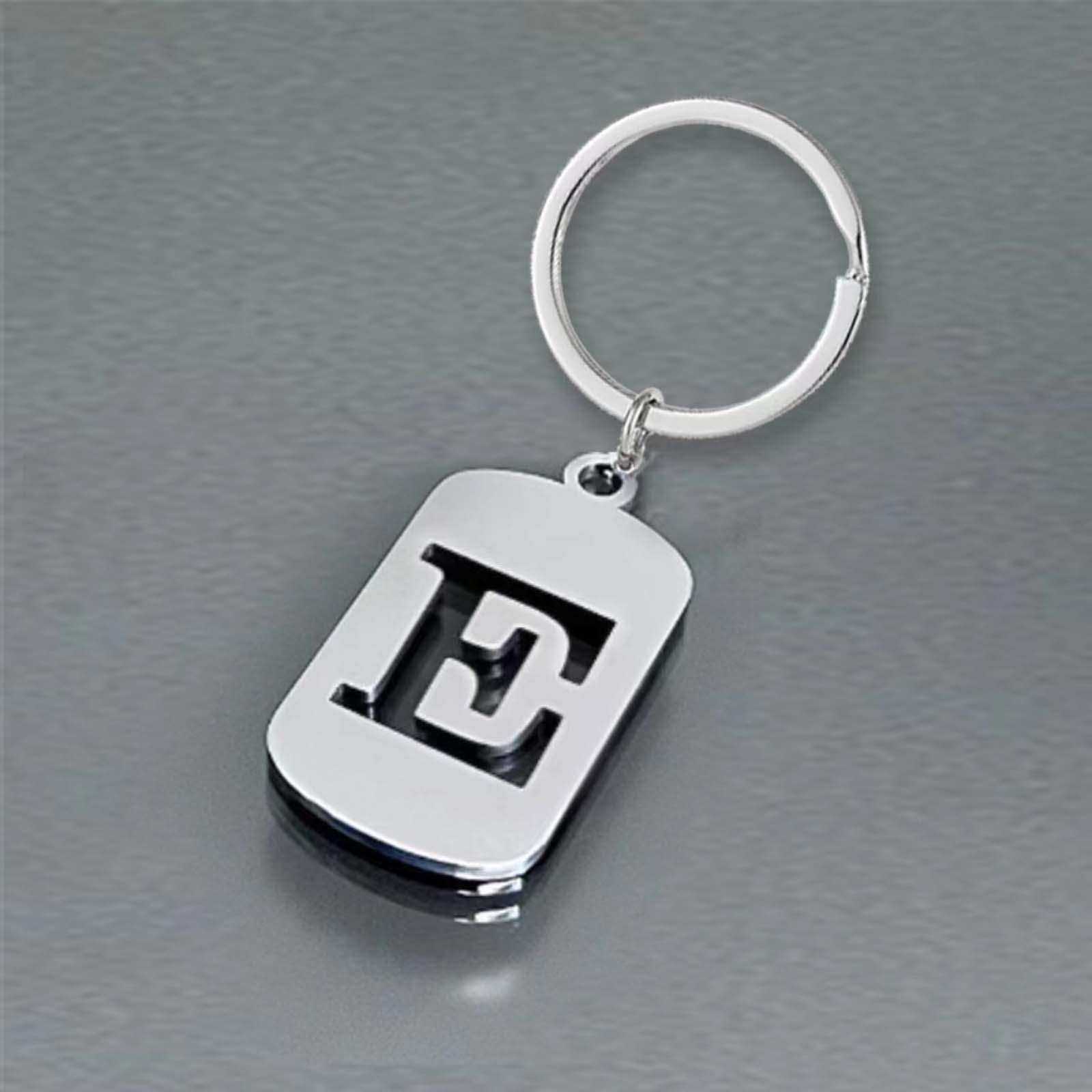 Initials keychain, titanium steel, fashionable men's and women's couple, 26-letter square engraved pendant, backpack charm