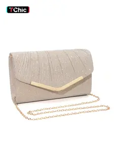 Elegant Pleated Women's Evening Clutch Purse, Sparkling Envelope Clutch, Handheld Wallet, Versatile Chain for Crossbody Wear, Perfect for Weddings, Parties, Banquets, and Holiday Gifts