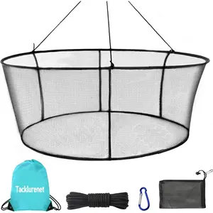 Foldable Crab and Bait Net Portable Bridge Pier Net Foldable Crawfish Net with Soft Steel Hoop Rope for Minnows Shrimp Crab