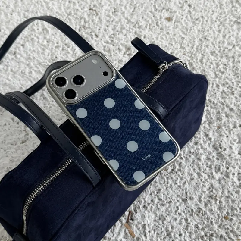 Silver Edge Drip Gel Denim Blue Polka Dot Phone Case for Apple iPhone 18 Pro Max, Fashionable Ladies' Phone Case, Cute & Simple Design