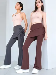 Women's High-Waisted Yoga Pants Skirt, Fake Two-Piece Tummy Control Fitness Pants, Pilates Tight Sports Skirt, Spring Summer, High Stretch Leggings