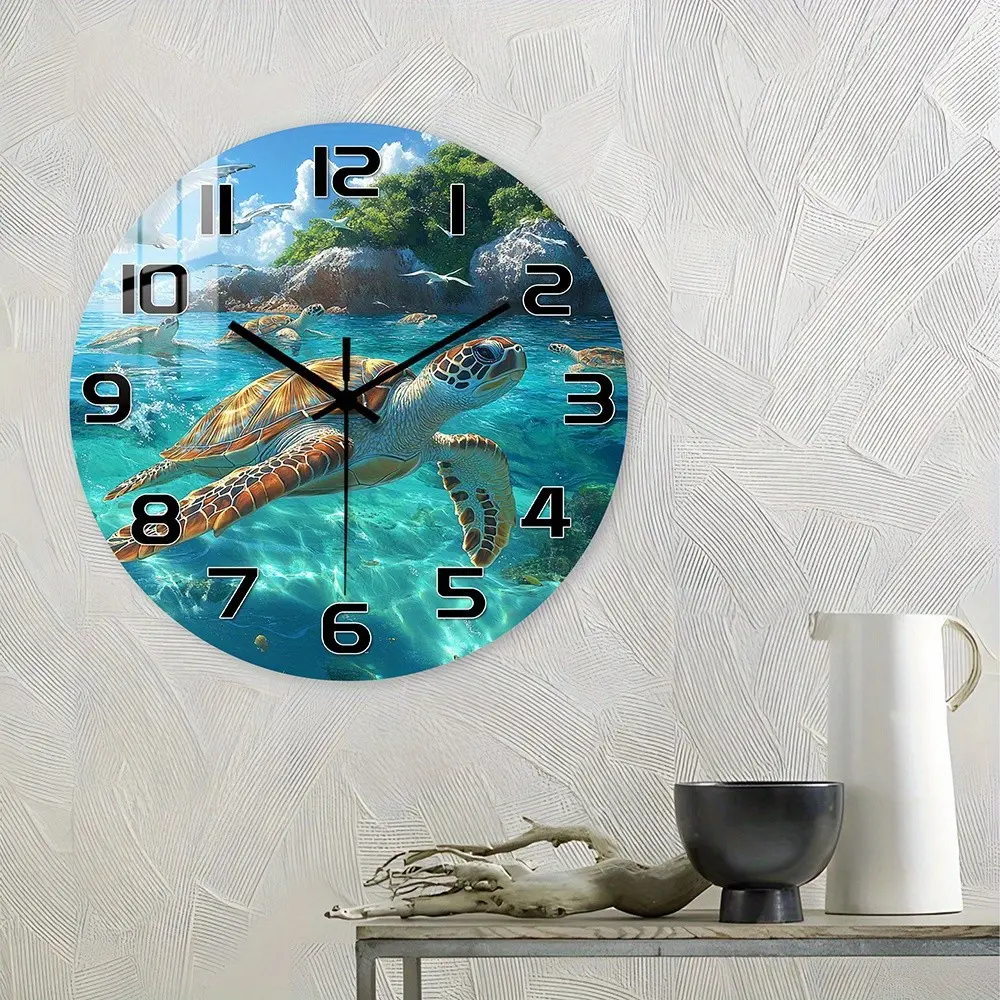 Acrylic Wall Clock with Turtle Design, Silent Analog Clock for Living Room, Ocean Theme Decor, Eco-Friendly Gift, Battery Operated (no Batteries Included)