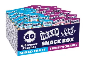 Welch's Fruit Snacks, Mixed Fruit & Berries 'N Cherries Snack Box, Gluten Free, 0.8oz Snack Packs (Pack of 60)