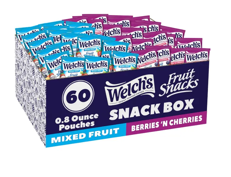 Welch's Fruit Snacks, Mixed Fruit & Berries 'N Cherries Snack Box, Gluten Free, 0.8oz Snack Packs (Pack of 60)
