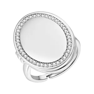 OIDEA Oval Photo Locket Ring for Women Cubic Zirconia Opening Picture Keepsake Engravable Memorial Personalized Gift