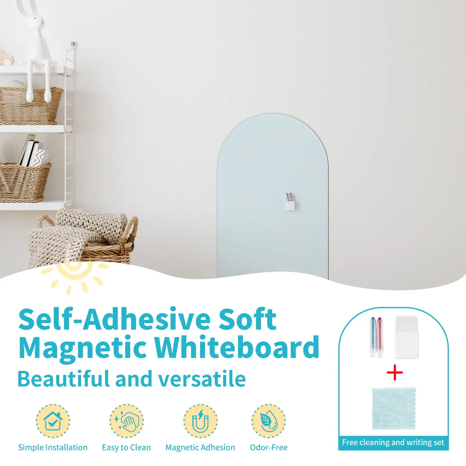 Arched Magnetic Whiteboard Stickers, Self-Adhesive Peel and Stick, Ideal for Teaching Utility, Office Presentations, Kids Drawing, Wall Decor, Decorative Option