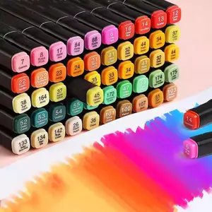 Premium 48 Colors Double Headed Oily Tip Markers Set, Dual Tip Marker, Bright Pigments, Fast-Drying & No Bleed, Ideal for Sketching Graffiti Manga School Art