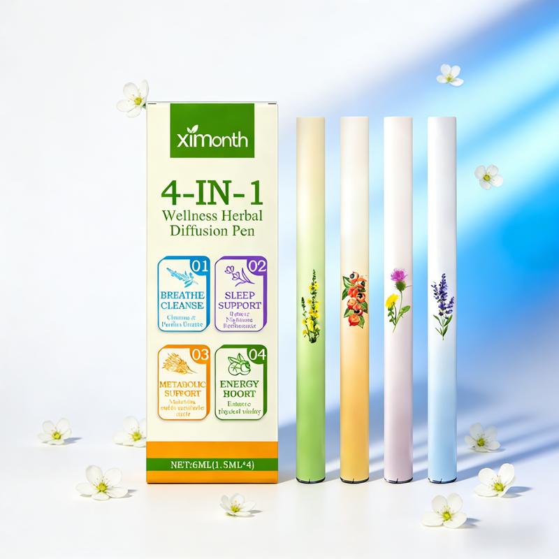 4-in-1 Herbal Diffusion Pen Set - Breathe Sleep Energize Restore Naturally with Eucalyptus Mint Lavender Chamomile Ginger Ginseng Citrus Rosemary