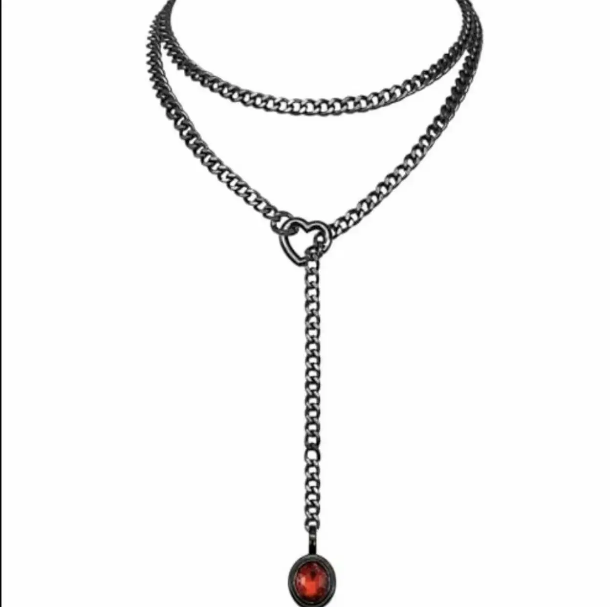 Halloween Red Gem Heart Balck Slip Chain Jewelry Necklace, Adjustable Durable Thick Chain for Couples, Gf, Bf, Fashion Jewelry for Alternative Women & Men, Gothic Girl Chain Daily Collar Necklace, Altfashion Necklace with Pull Chain