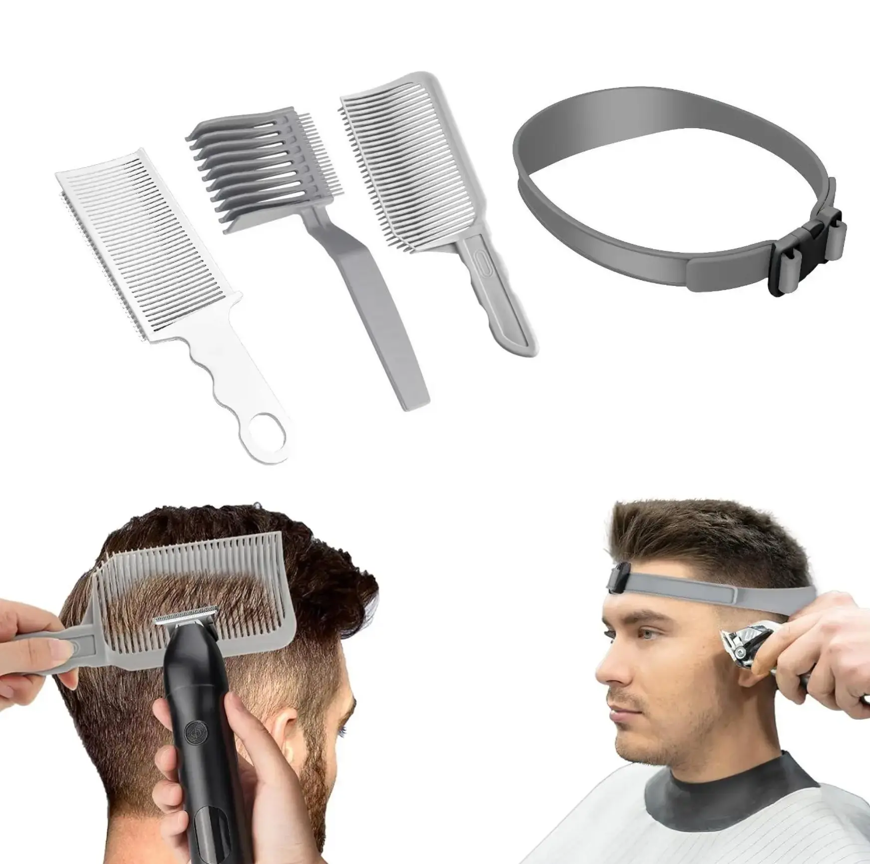 Hair Cutting Tool Set, 4 PCS Hair Cutting Accessories, Adjustable Silicone Band, Professional Hair Styling Tool for Salon & Barber Shop, Hair Cutting Tool Set for Home Travel