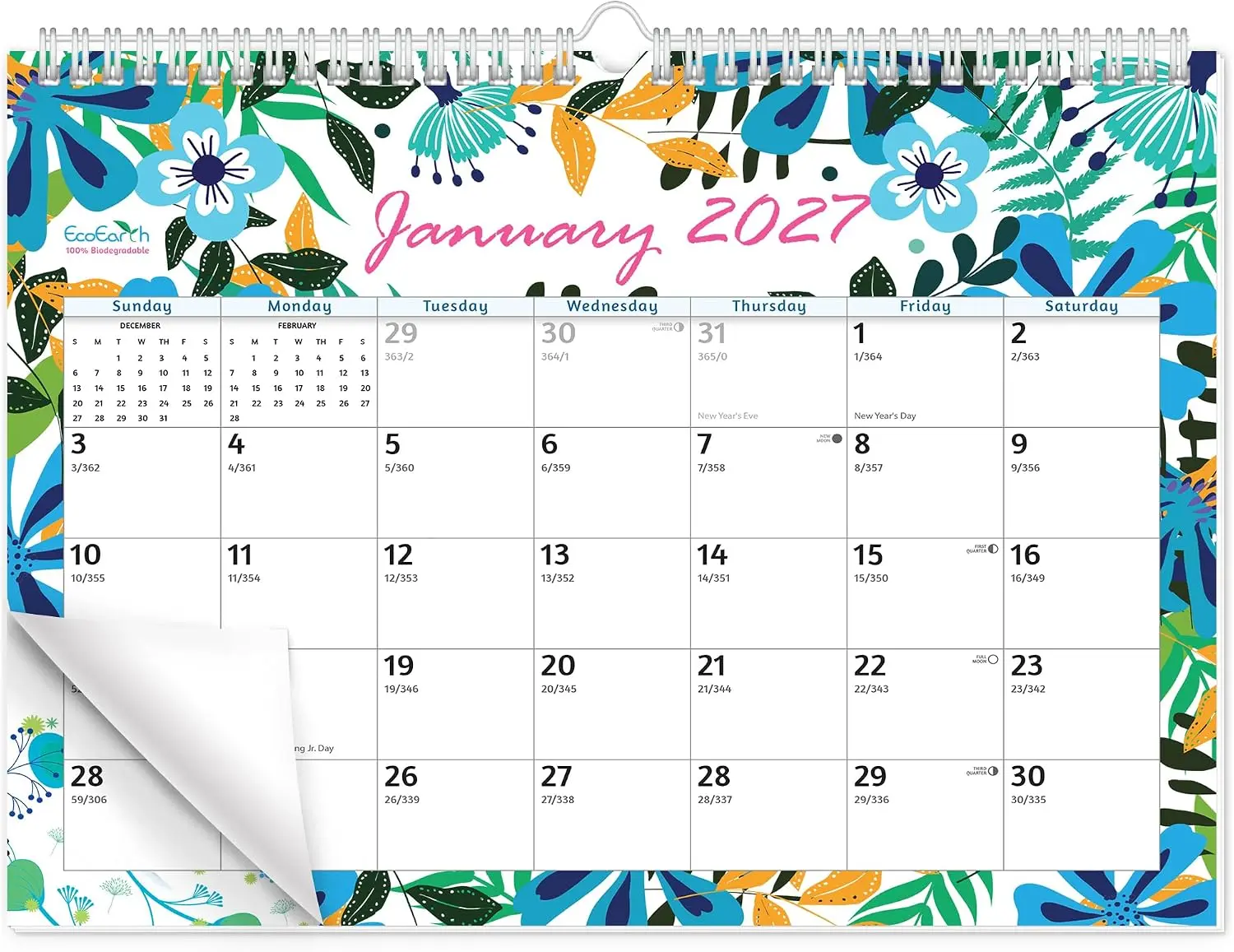EcoEarth - 8x6 Inch Monthly Flip Calendar - 18 Month Wall Calendar - July 2026 to December 2027 - Patterned Art Design