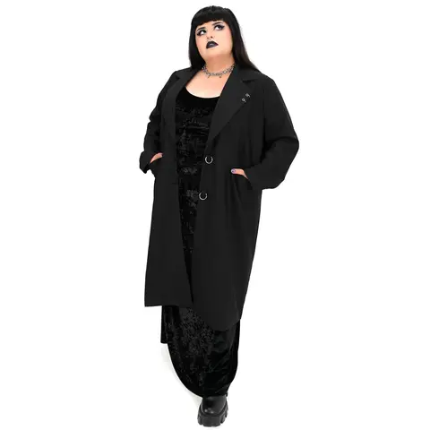 Foxblood Shop Women's Rory Black Trench Coat - Rayon-Polyester Fabric, Button Closure, Comfortable Flattering Fit, Unisex Outerwear for Women