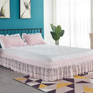 Pink Lace Bed Skirt for Full Bed - 15in. Drop, Ruffle Bedskirt Wrap Around Bed Skirt, Anti Wrinkle & Fade Resistant