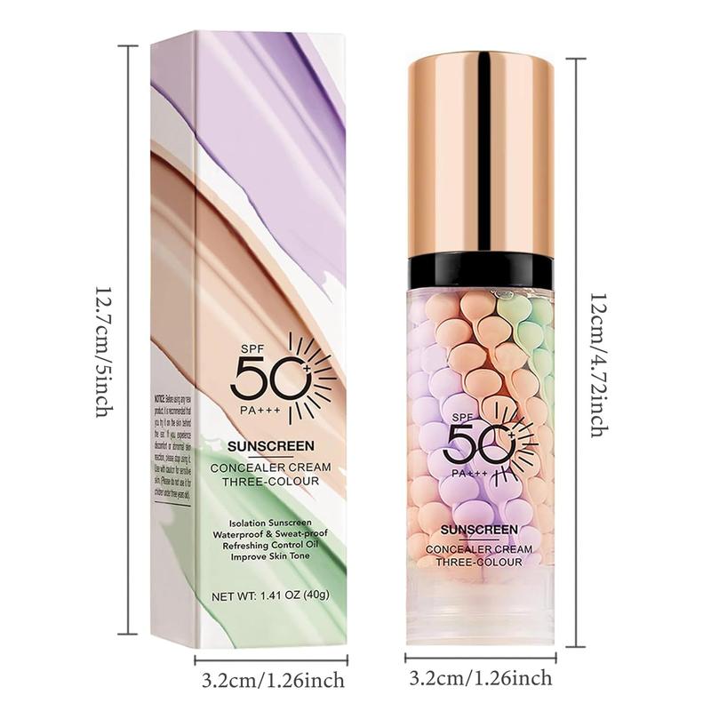 3-in-1 Color Correcting Primer SPF 50, Moisturizing Sunscreen Makeup Base Oil Control Pore Blur Brightening