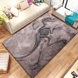 Dinosaur Skeleton Fossil Flannel Area Rug - Realistic T-Rex Bones Print Soft Mat for Kids Room & Playroom, Non-Slip Jurassic Home Decor #DinosaurFossilRug #SkeletonMat #JurassicKidsDecor #TrexCarpet #NonSlipFlannelRug