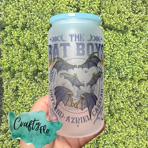 Bat Boys Inspired fantasy Book| 16oz clear or frosted glass can with bamboo lid and straw Cup Drinkware Plastic Stylish