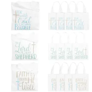 8" x 8" Small Religious Canvas Tote Bags - 12 Pc.