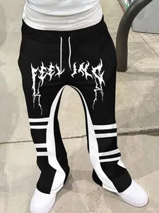 Men's Casual Flared Trousers, Street Fashion Print Wide Leg Pants, Elastic Waist Drawstring Slim Fit, All Seasons Y2K Style