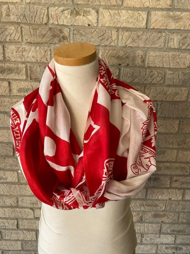Delta Sigma Theta ΔΣΘ Red & White Color Rayon Infinity Scarf Muffler Wrap Around Stole Boho Shawl for Women Made in India
