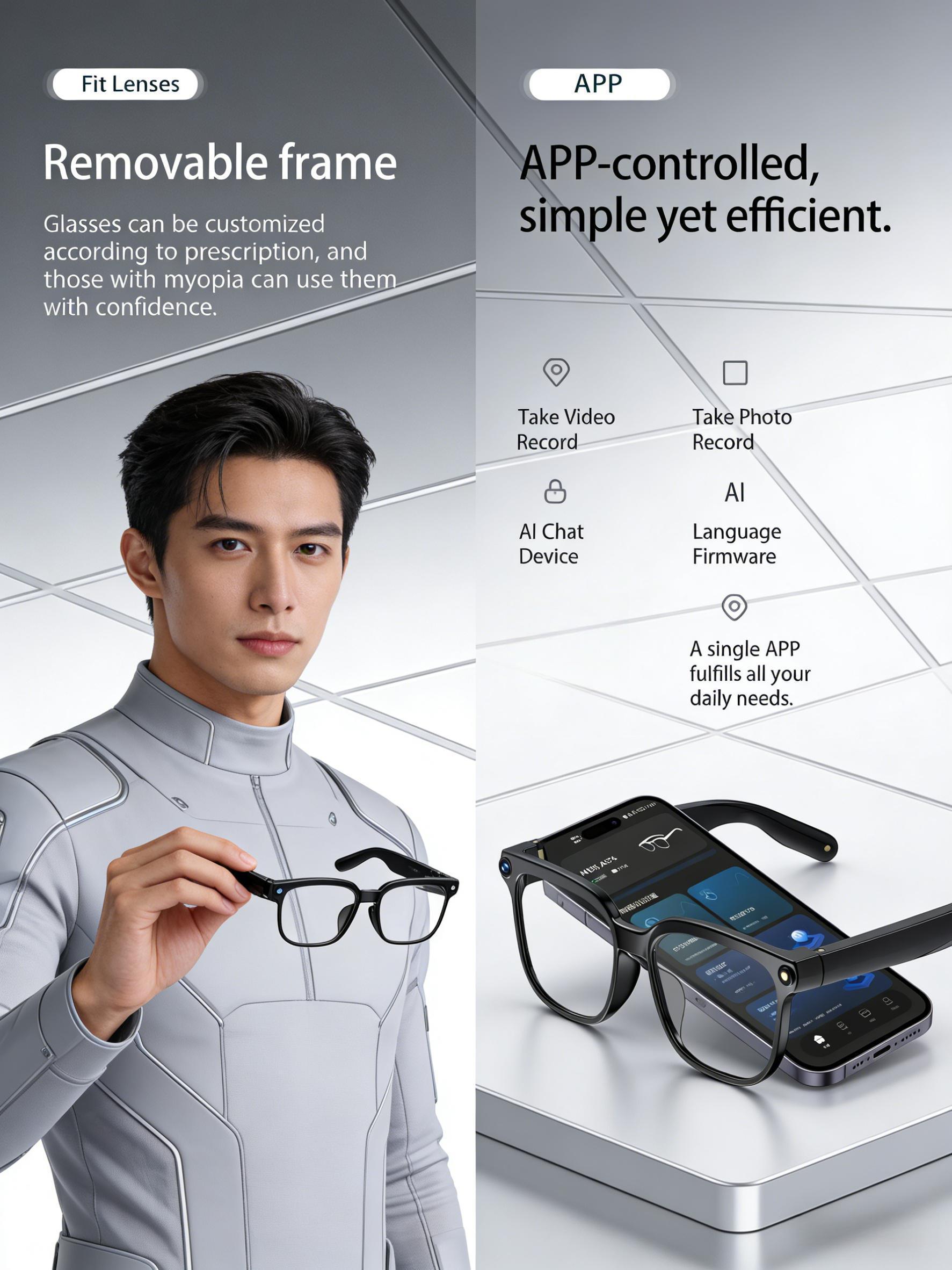 Smart AI Camera Glasses with 8MP Photochromic Lenses Button Touch Adjustment for Travel Outdoor Adventures Hands-Free Photography 160 Languages Real-Time Translation Bluetooth Wireless Wearable Video Recording UV Protection