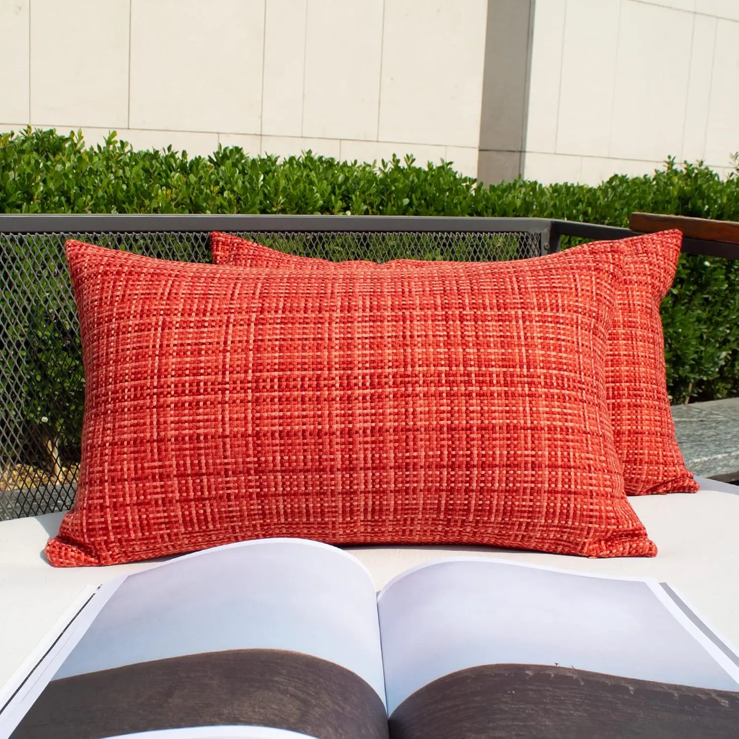 Kevin Textile Pack of 2 Decorative Outdoor Waterproof Pillow Covers Garden Cushion Sham Throw Pillowca Shell for Patio Tent Couch 12x20 Inch Red