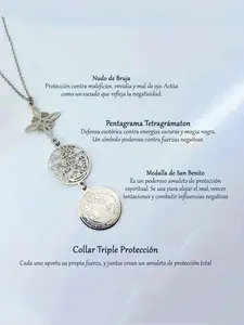 The Witch's Four-line Diagram and The Benedict Saint Pendant Necklace, A Triple-protective Amulet, Stainless Steel Chain, A Spiritual Jewelry Gift Suitable for Both Men and Women, Goddess Necklace