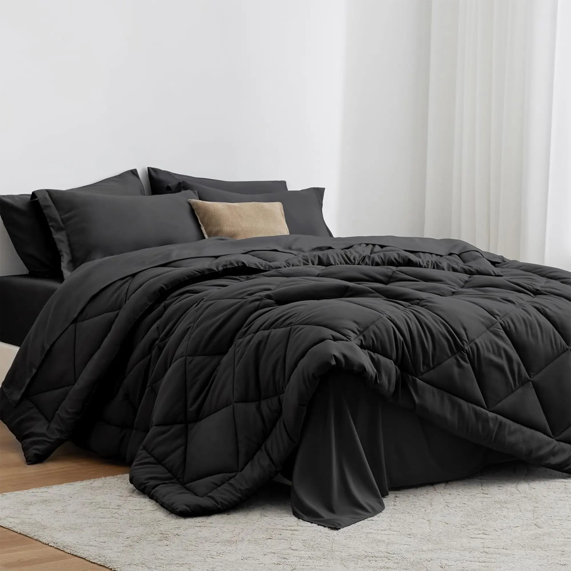 Comforter Set, 7 Pieces Bed in a Bag, All Season King Bedding Sets with 1 Comforter, 1 Flat Sheet, 1 Fitted Sheet, 2 Pillowcase and 2 Pillow Sham Comfortable Hotel Quality