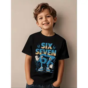 Funny Six Seven Italian Brainrot 67 Number Graphic Print T-Shirt Boy/Girl Summer Short Sleeved Kids Loose Comfortable Tshirt Top
