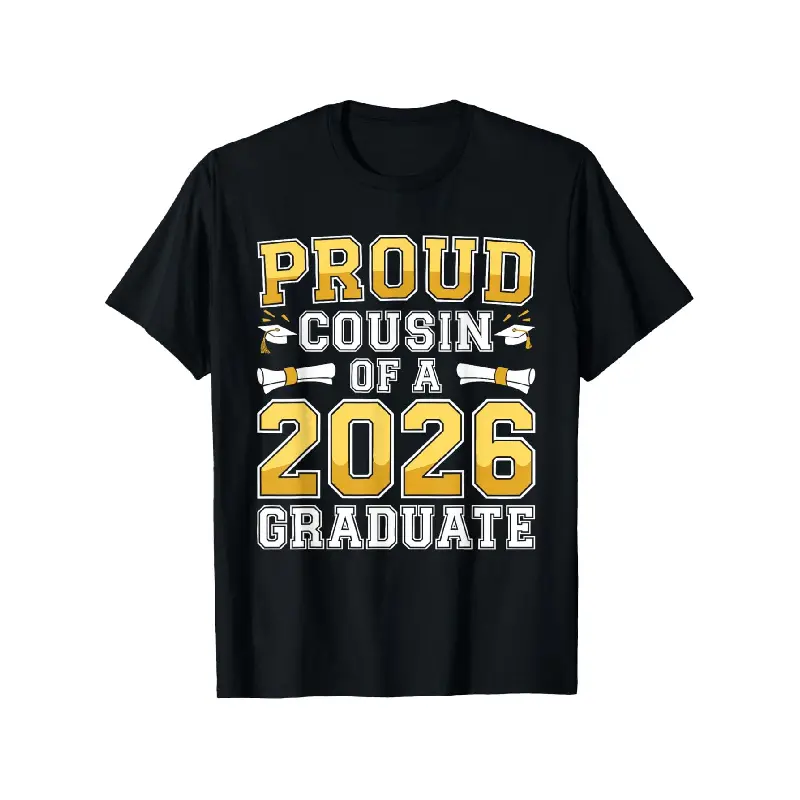 Men's Comfy Basic Shortsleeve Round Neck Print Top, Proud Cousin of 2026 Graduate Class 2026 Graduation Graphic Menswear T-Shirt with Quality Fabric Casual Tee
