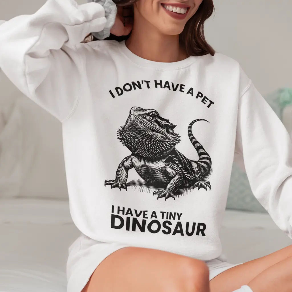 I Have A Tiny Dinosaur Sweatshirt - Funny Bearded Dragon Crewneck - Unisex Cotton Fleece for Reptile Lovers & Beardie Owners - Soft Breathable Everyday Wear