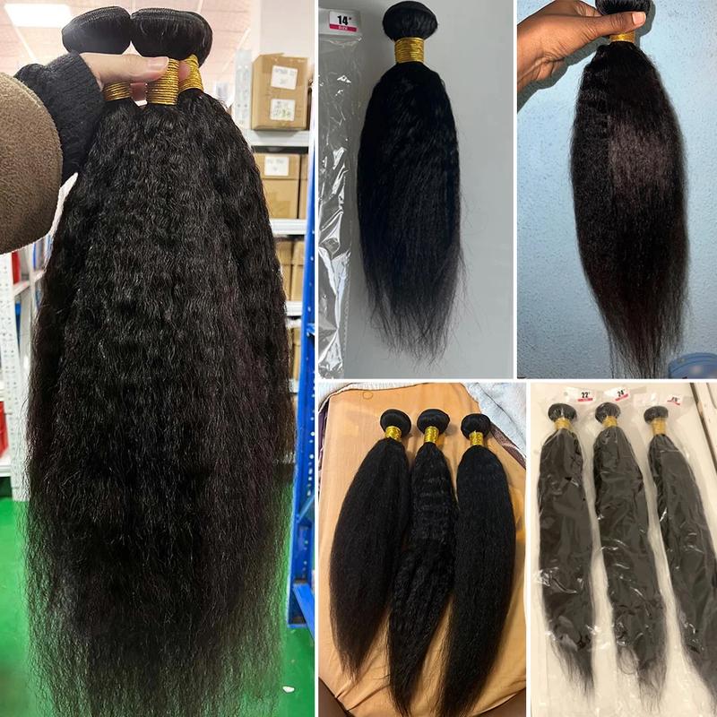 Msgem Hair Yaki Straight Hair Bundles 3PCS 100% Human Hair 12A Grade Natural Color Sew In Bundles Quick Weaves Easy to Install