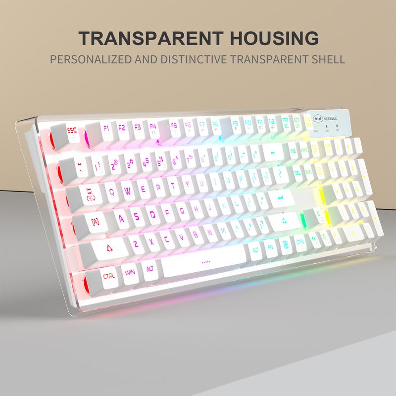 MageGee V550 Wireless Gaming Keyboard and Mouse Combo, 2.4G Rechargeable RGB Backlit Keyboard with Clear Shell, Full Size Waterproof Keyboard & LED Mice for PC/Laptop - White MageGee V550 Wireless Gaming Keyboard and Mouse Combo, 2.4G Rechargeable RGB Backlit Keyboard with Clear Shell, Full Size Waterproof Keyboard & LED Mice for PC/Laptop - White