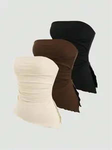 Essential Strapless Bustier Top 3 Piece Set, Womenswear, Fit, Versatile Fashion for Layering, Must-Have Basics for Every Wardrobe