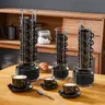 MALACASA 3/5/9 OZ Porcelain Espresso Cups (includes saucers and metal cup holder) 6-Piece Set, Stackable Cappuccino Cups, Coffee Cups, and Tea Cups, Marble-Patterned Espresso Cup Set, Perfect for Espresso, Lattes, and Tea